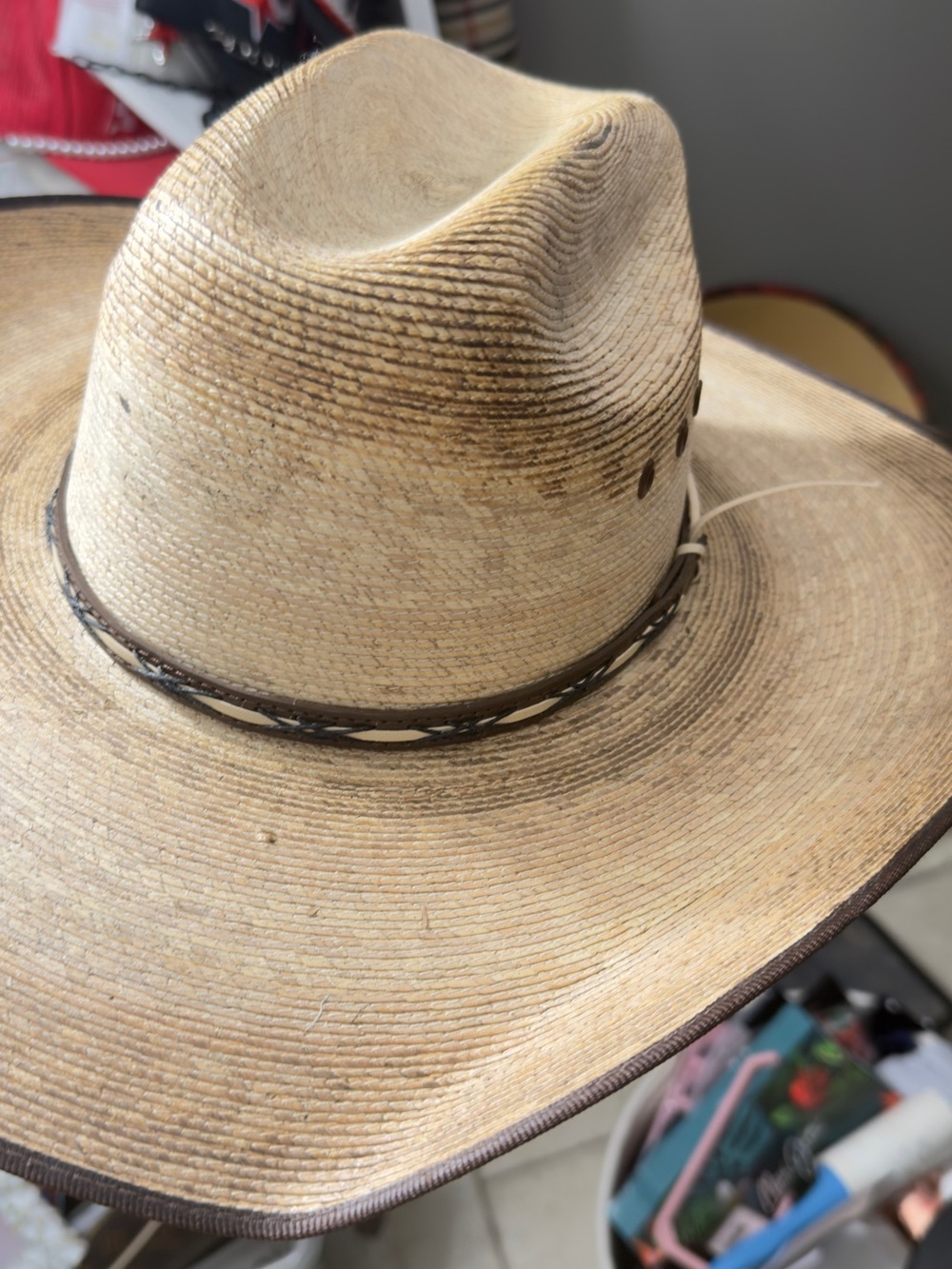 Women's Straw Western Hat in Tan with Braided Accent - Picture 7 of 9